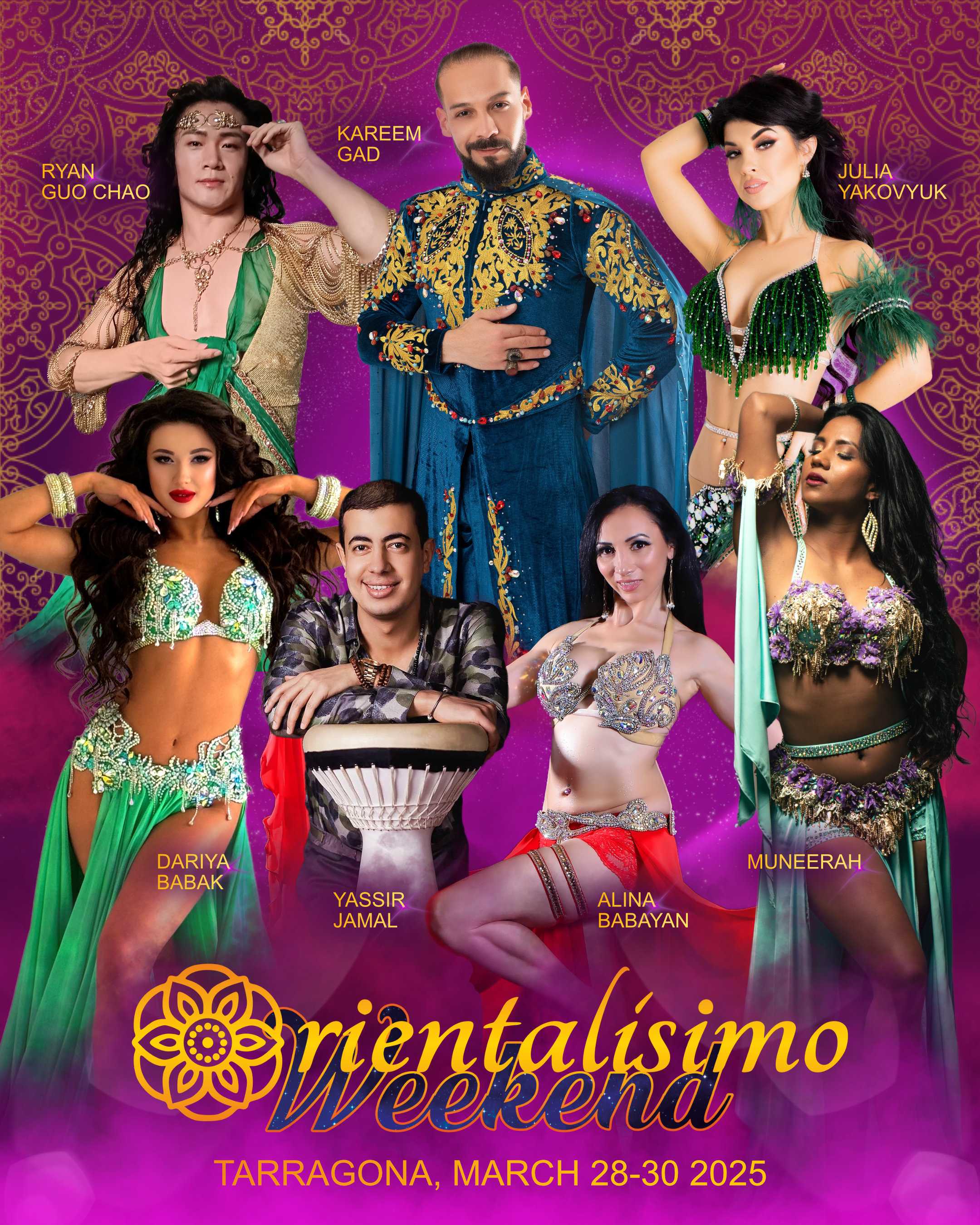 Poster of the festival with the teachers Kareem Gad, Ryan Guo Chao, Julia Yakovyuk, Yassir Jamal, Muneerah, Dariya Babak, Alina Babayan