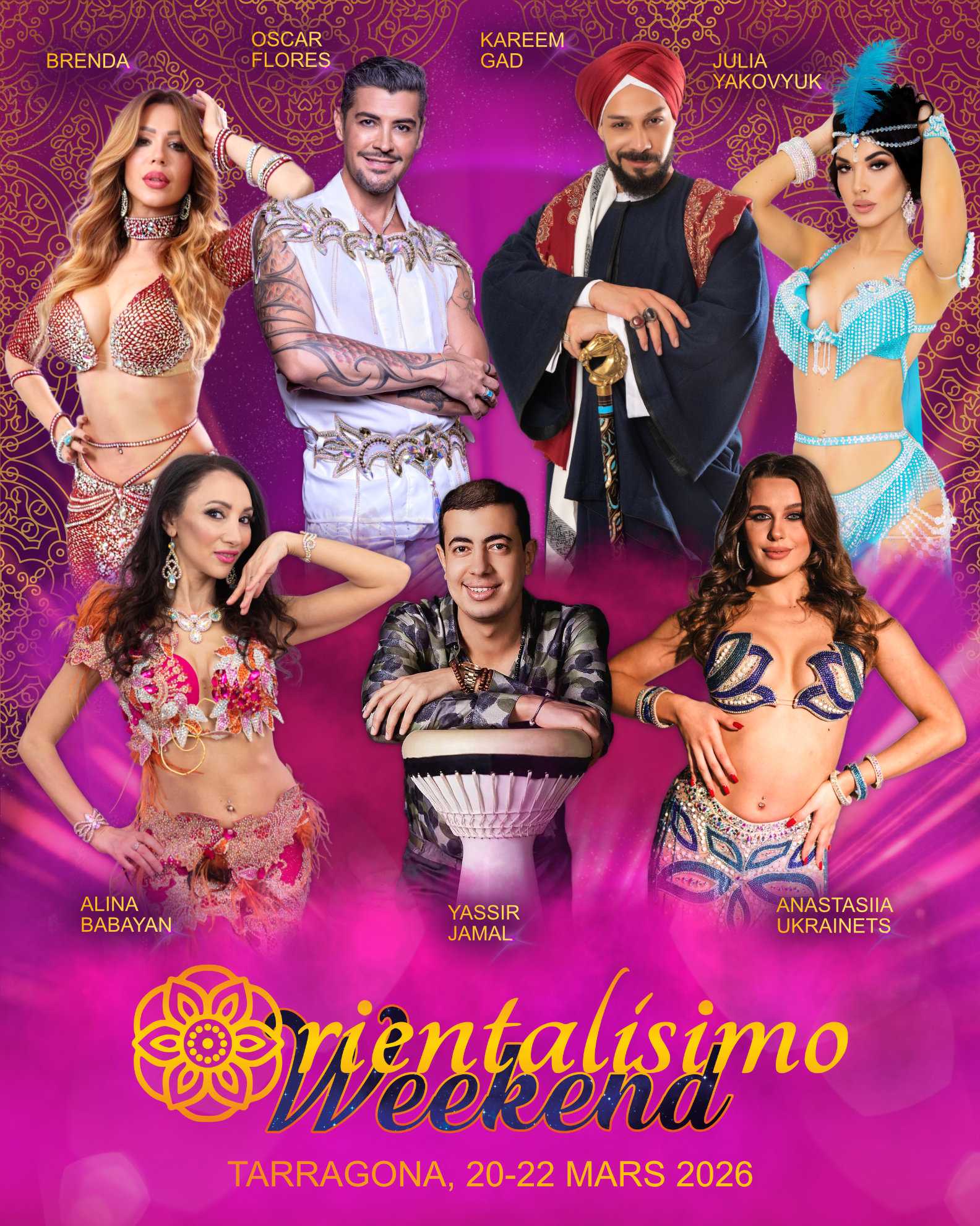 Affiche du festival avec les professeurs Kareem Gad, Ryan Guo Chao, Julia Yakovyuk, Yassir Jamal, Muneerah, Dariya Babak, Alina Babayan